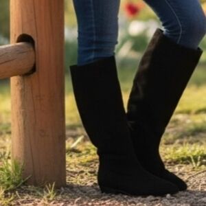 Kohl's Black Knee High Low Heel Pull On Boots NWOT Size 8M